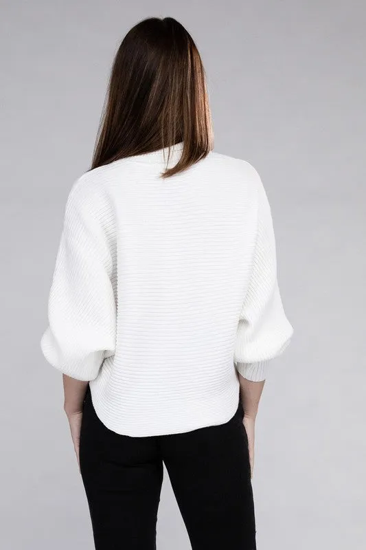 Ruthie Dolman Sleeve Turtleneck Sweater – Ribbed Knit, Loose Fit