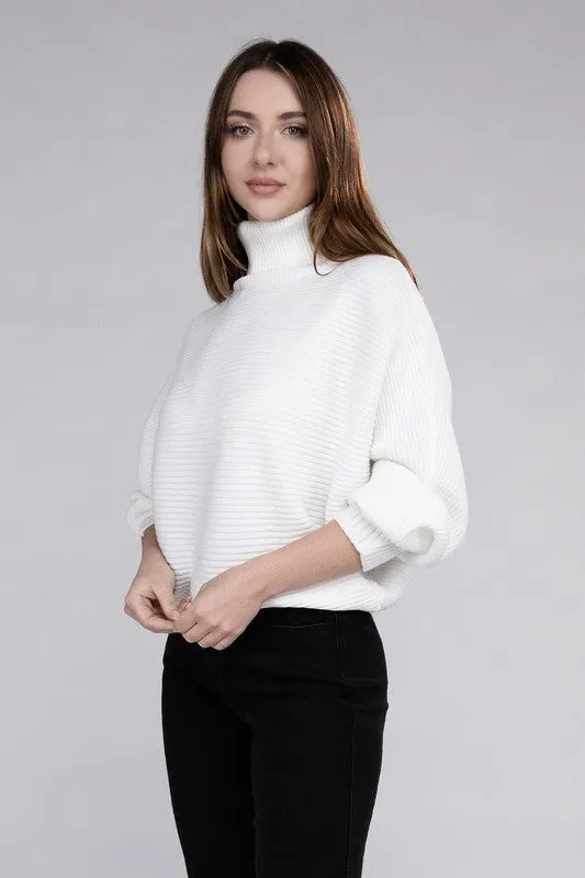 Ruthie Dolman Sleeve Turtleneck Sweater – Ribbed Knit, Loose Fit
