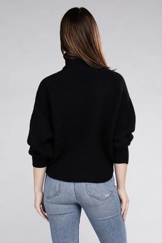 Ruthie Dolman Sleeve Turtleneck Sweater – Ribbed Knit, Loose Fit