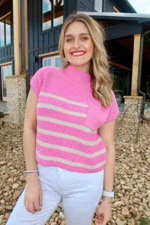 SHORT SLEEVE STRIPE SWEATER
