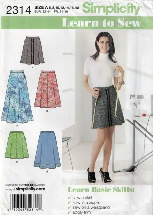 Simplicity 2314 Womens Beginners Skirts Sewing Pattern Size 6 - 18 UNCUT Factory Folded