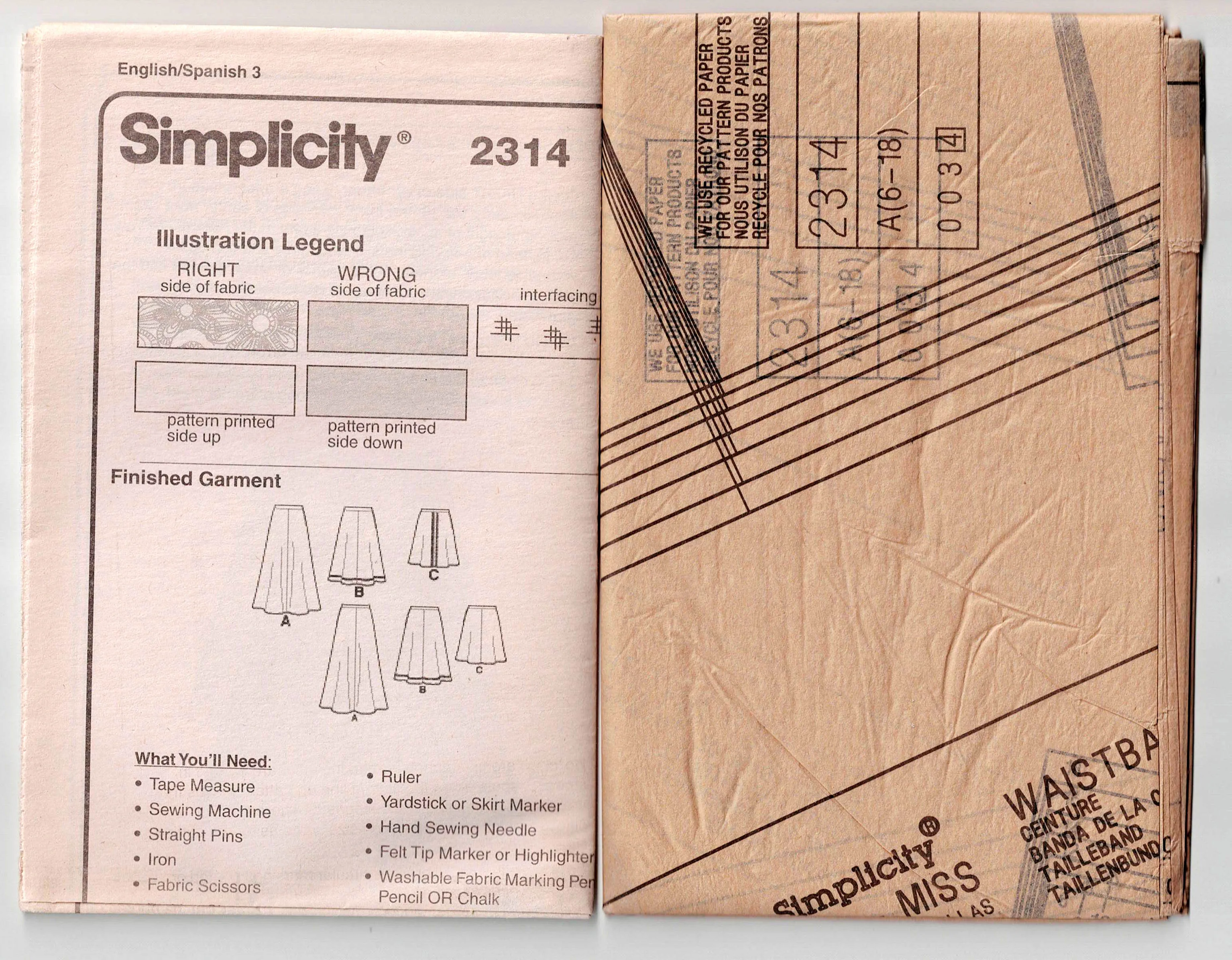 Simplicity 2314 Womens Beginners Skirts Sewing Pattern Size 6 - 18 UNCUT Factory Folded