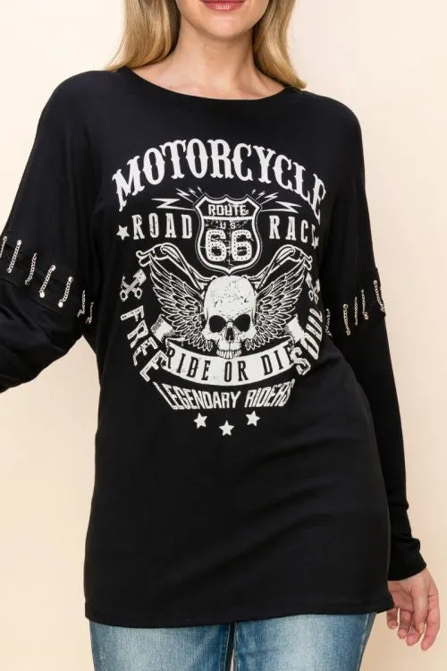 Skull and Wing Chained Long Sleeve Top