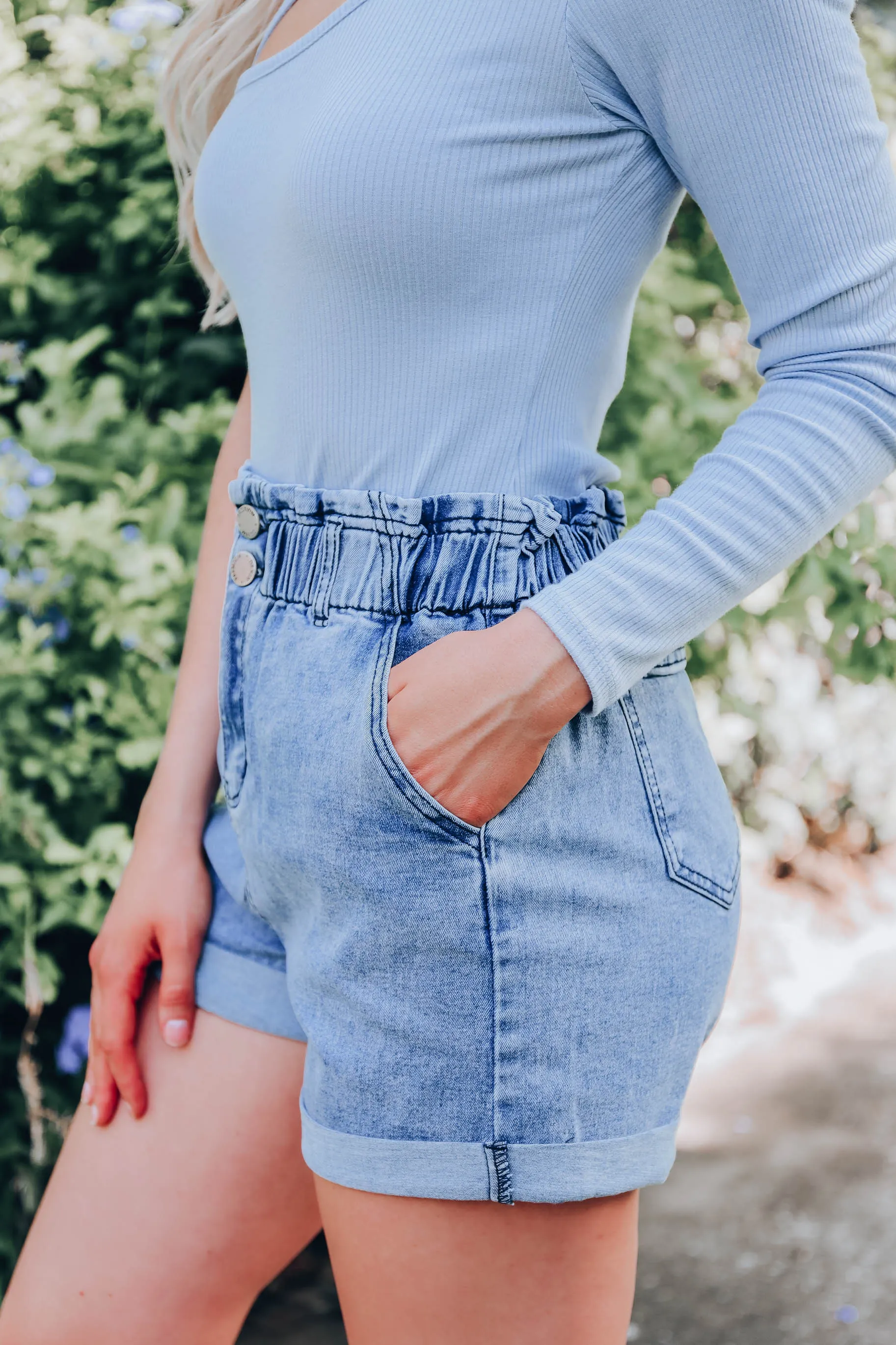 Sloane Elastic Waist Denim Shorts