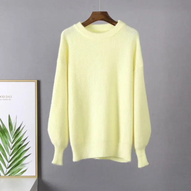 Soft Loose Knitted Cashmere Sweaters Winter Loose Solid Female Pullovers Warm Basic Knitwear Jumper
