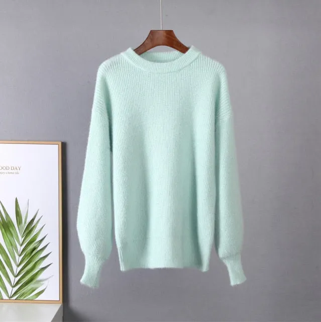 Soft Loose Knitted Cashmere Sweaters Winter Loose Solid Female Pullovers Warm Basic Knitwear Jumper