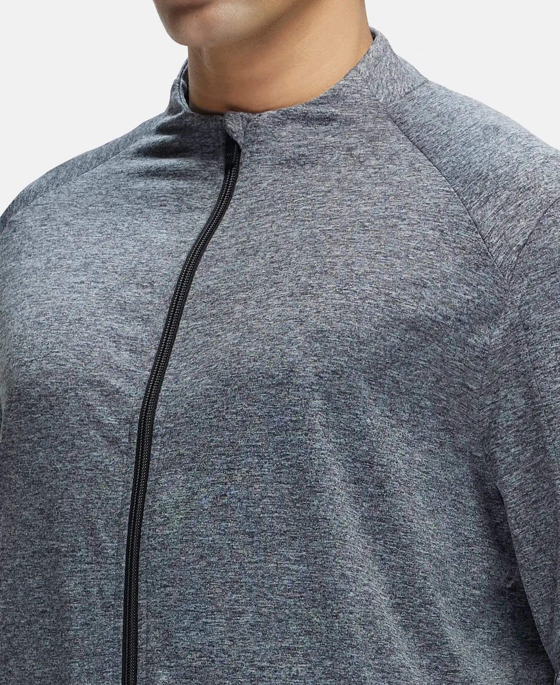 Soft Touch Microfiber Elastane Stretch Jacket with Thumbhole Styling - Grey Marl