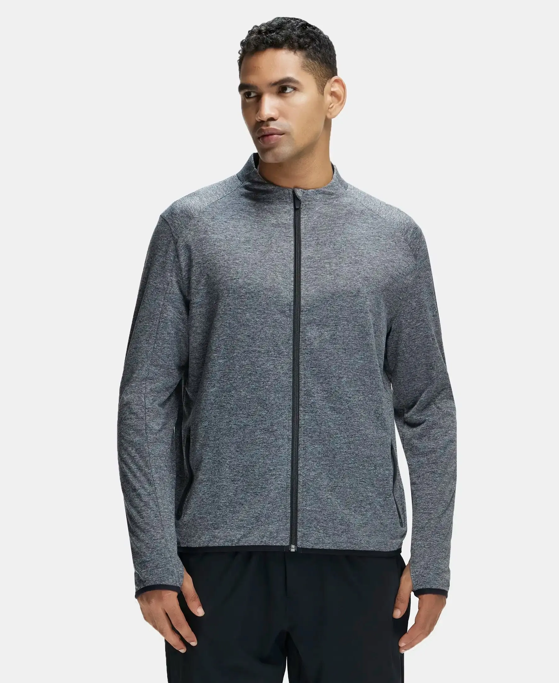 Soft Touch Microfiber Elastane Stretch Jacket with Thumbhole Styling - Grey Marl