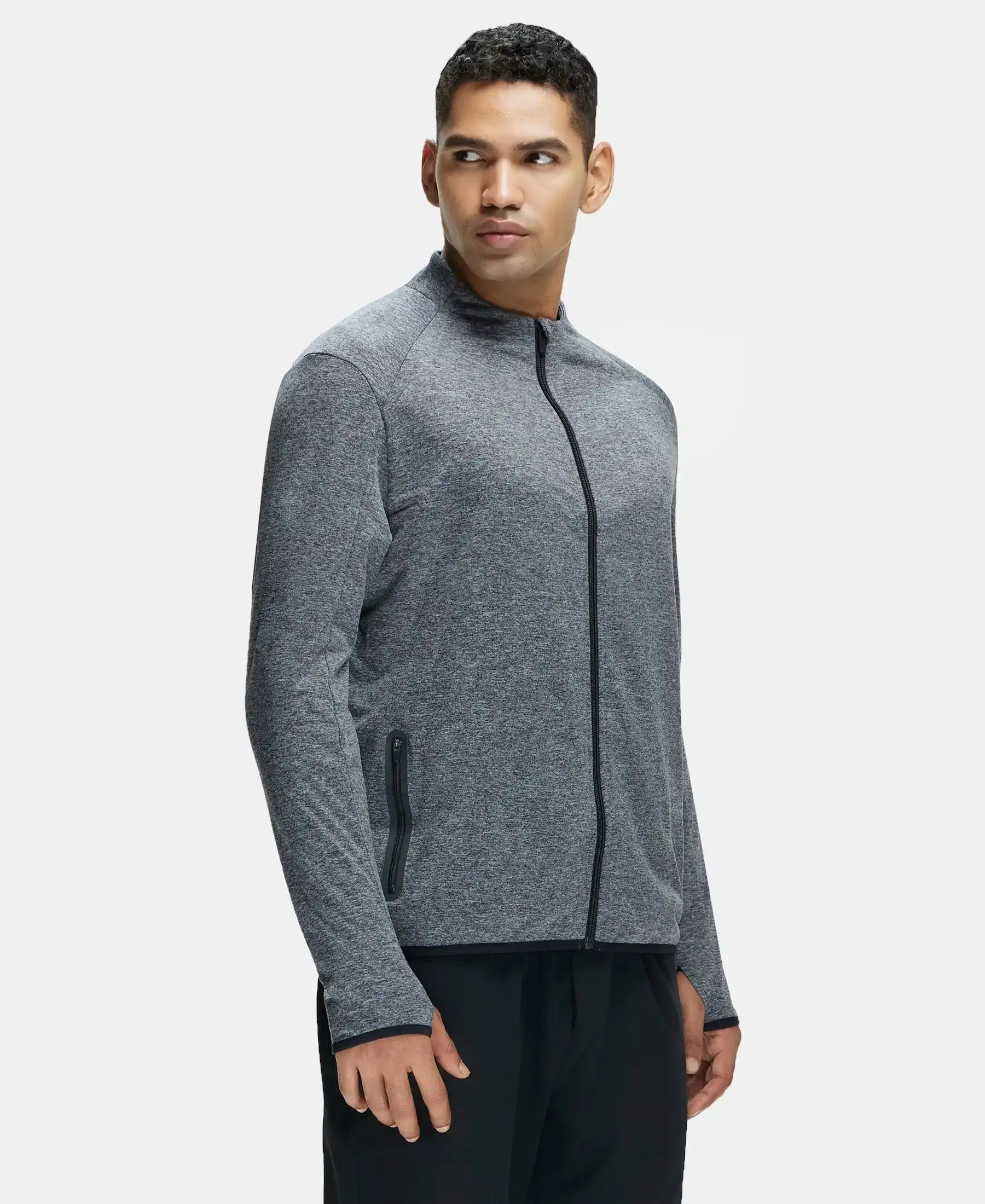 Soft Touch Microfiber Elastane Stretch Jacket with Thumbhole Styling - Grey Marl