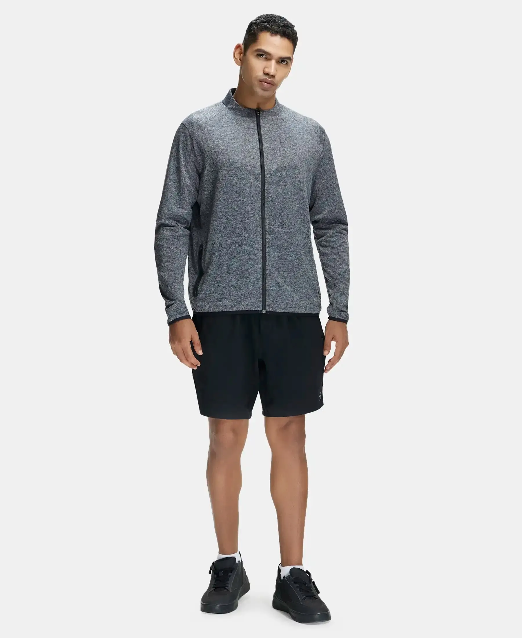Soft Touch Microfiber Elastane Stretch Jacket with Thumbhole Styling - Grey Marl