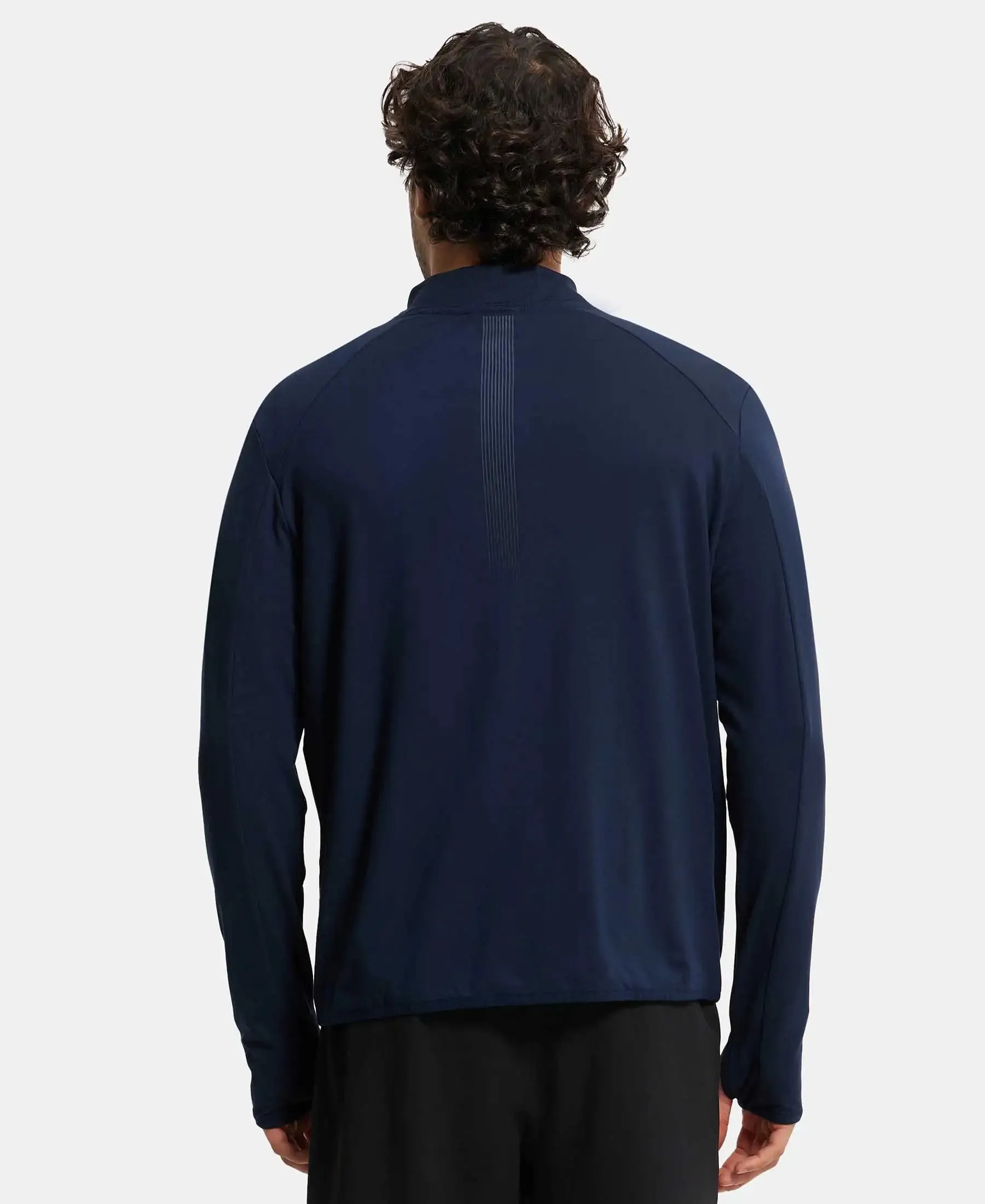 Soft Touch Microfiber Elastane Stretch Jacket with Thumbhole Styling - Navy