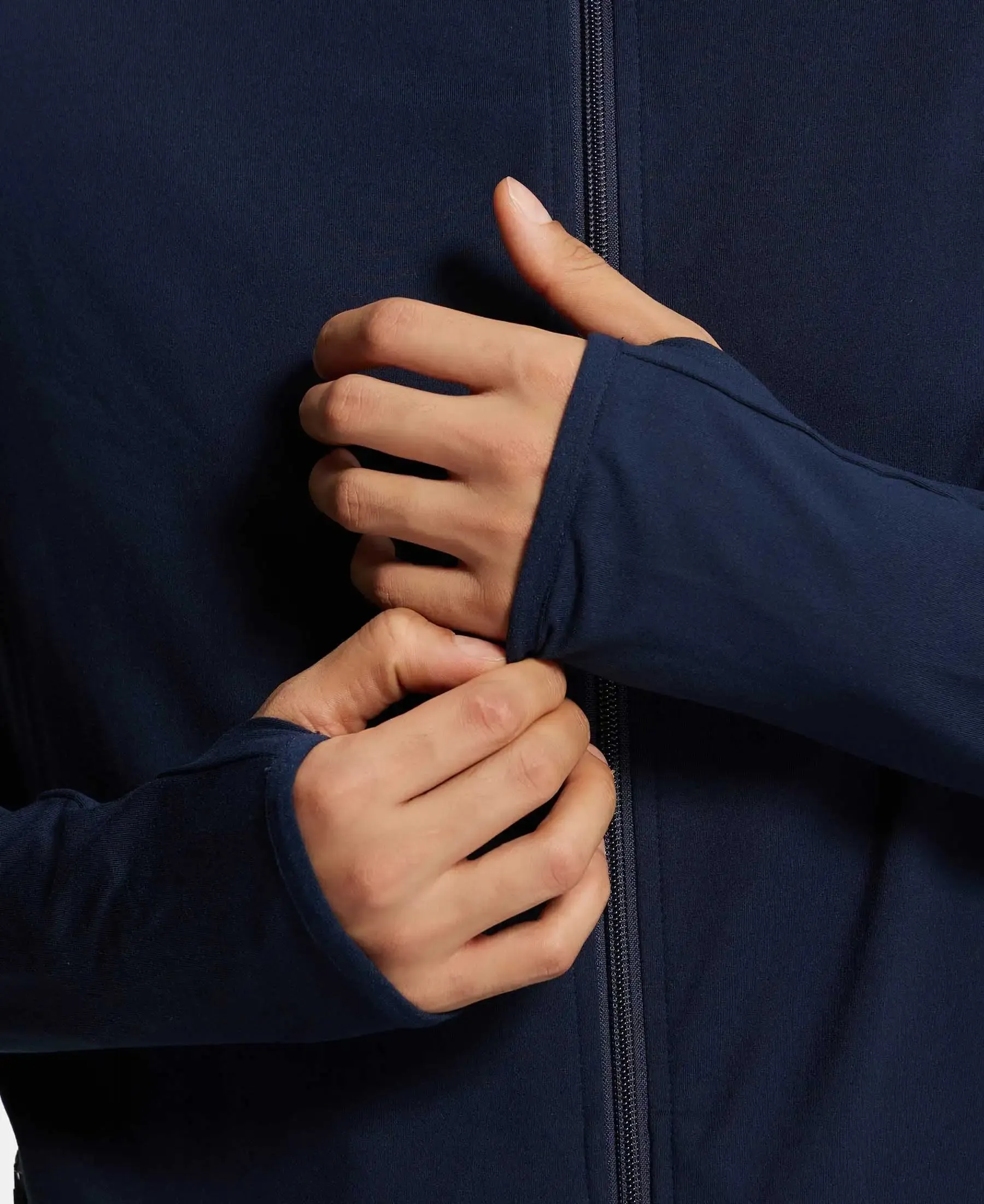 Soft Touch Microfiber Elastane Stretch Jacket with Thumbhole Styling - Navy