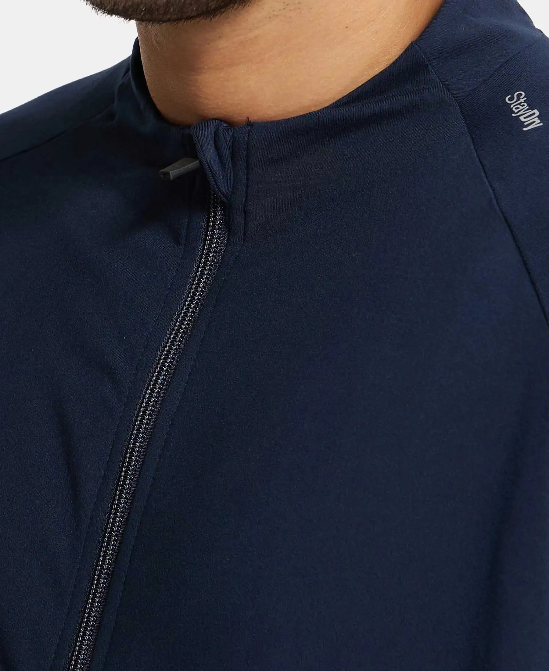 Soft Touch Microfiber Elastane Stretch Jacket with Thumbhole Styling - Navy