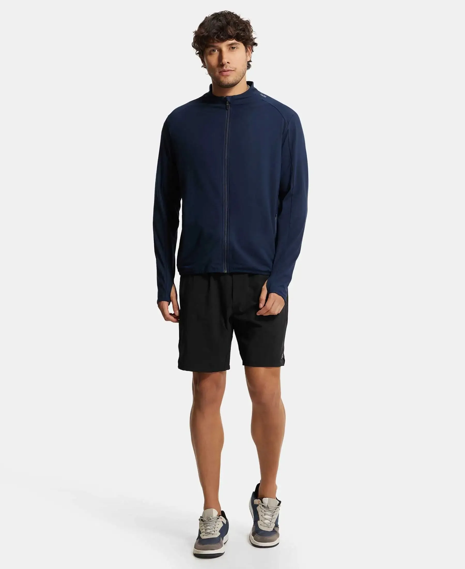 Soft Touch Microfiber Elastane Stretch Jacket with Thumbhole Styling - Navy