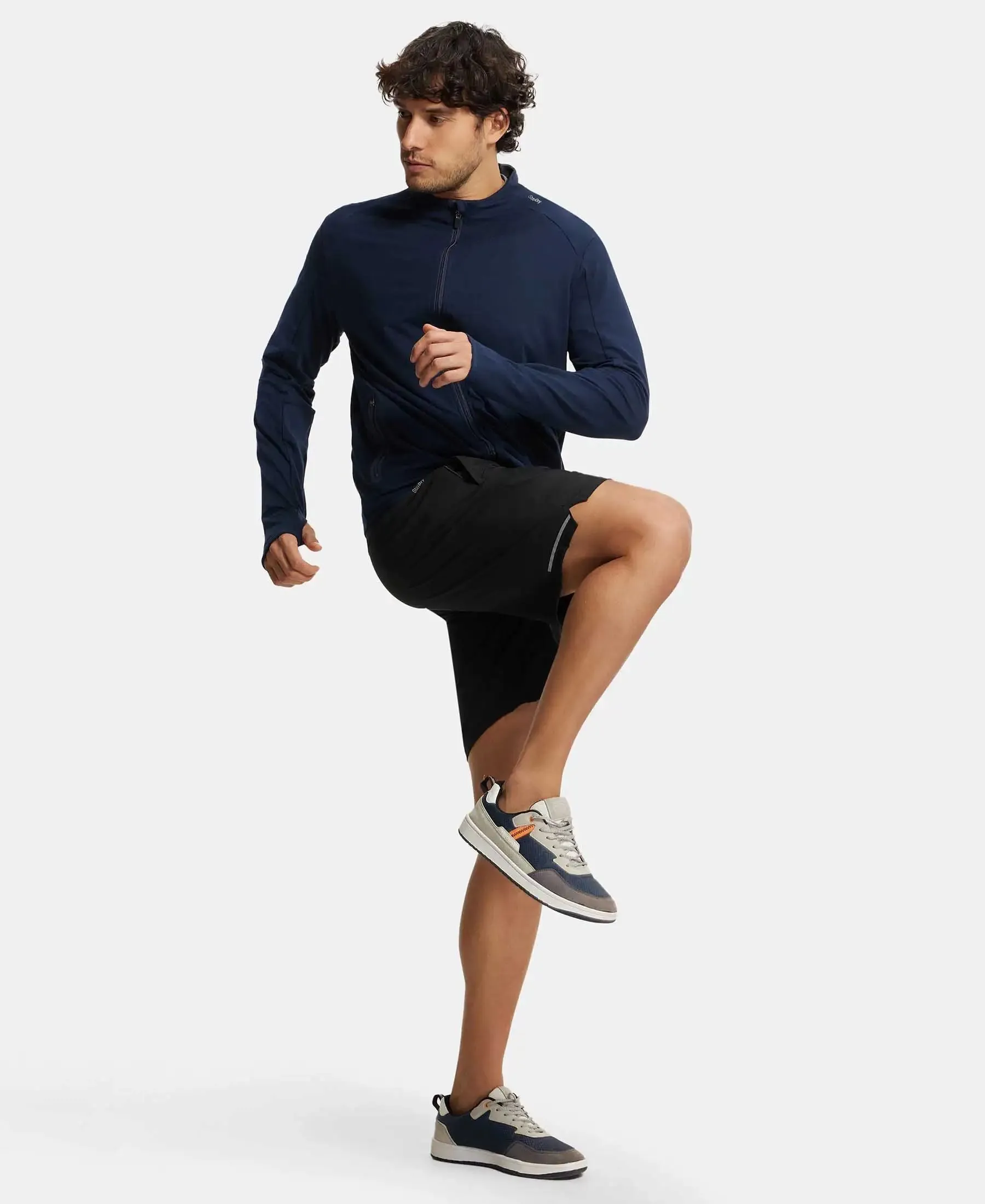 Soft Touch Microfiber Elastane Stretch Jacket with Thumbhole Styling - Navy