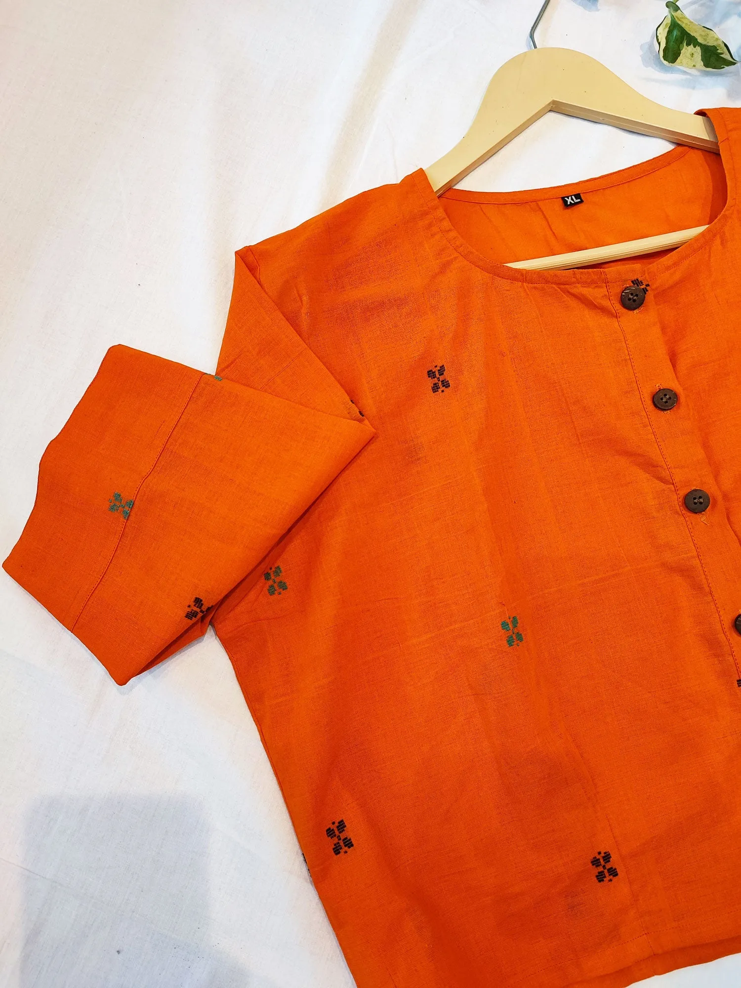 Solid Kesariya Embroided Cotton Contemporary Blouse/Crop Top