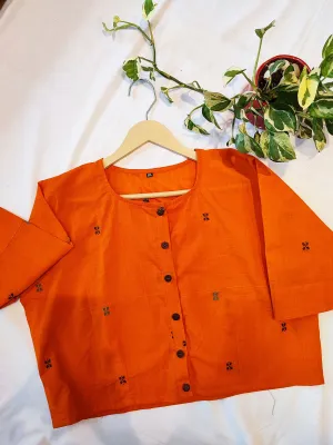 Solid Kesariya Embroided Cotton Contemporary Blouse/Crop Top