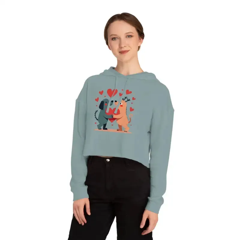 Stand out in Trendy Two Dogs Cropped Hooded Sweatshirt