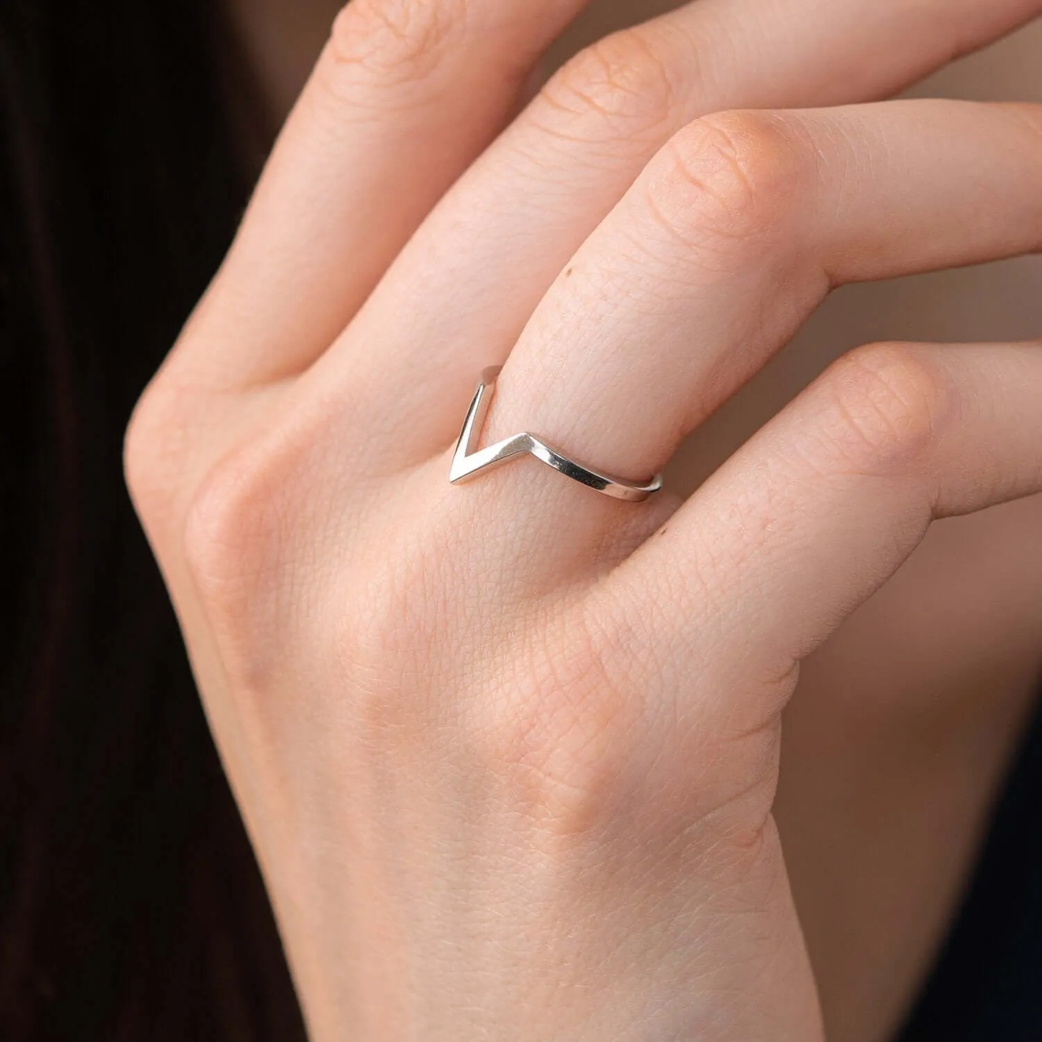 Sterling Silver Chevron Ring for Women V Shape Band