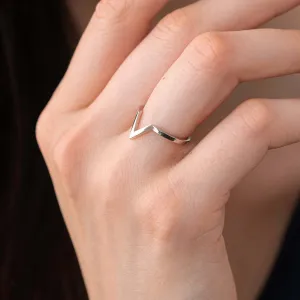 Sterling Silver Chevron Ring for Women V Shape Band