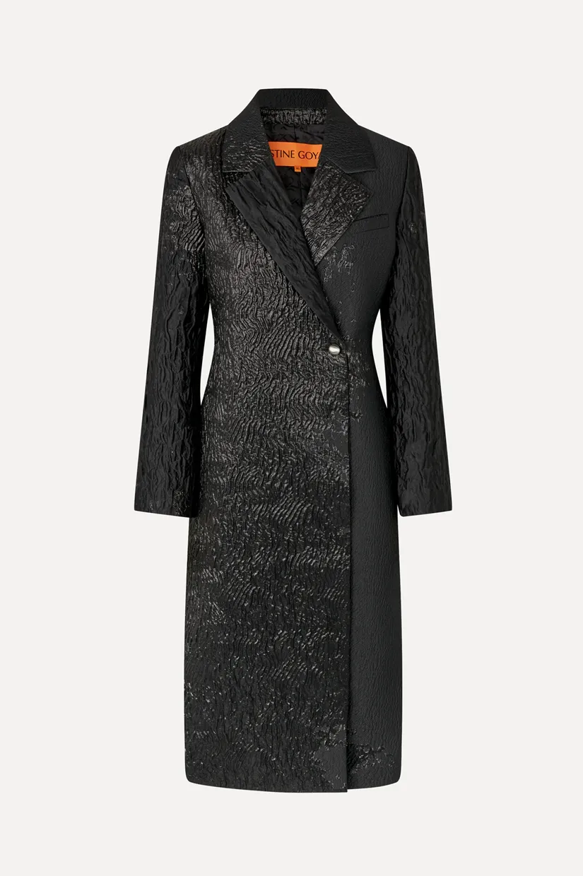Stine Goya Long Sleeve Straight Coat - Black Impressionist Hue
