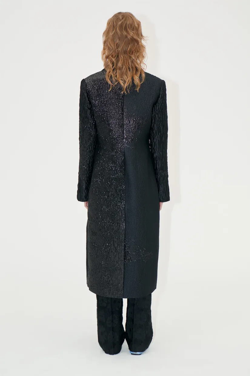 Stine Goya Long Sleeve Straight Coat - Black Impressionist Hue