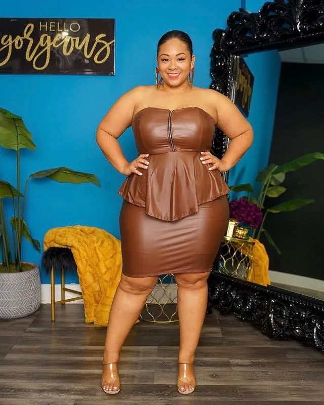 Strapless PU Leather Skirts Sets Plus Size
