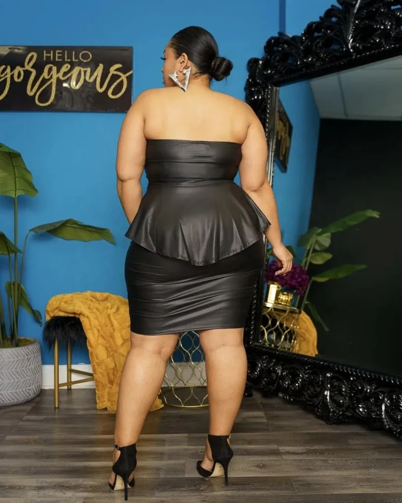 Strapless PU Leather Skirts Sets Plus Size