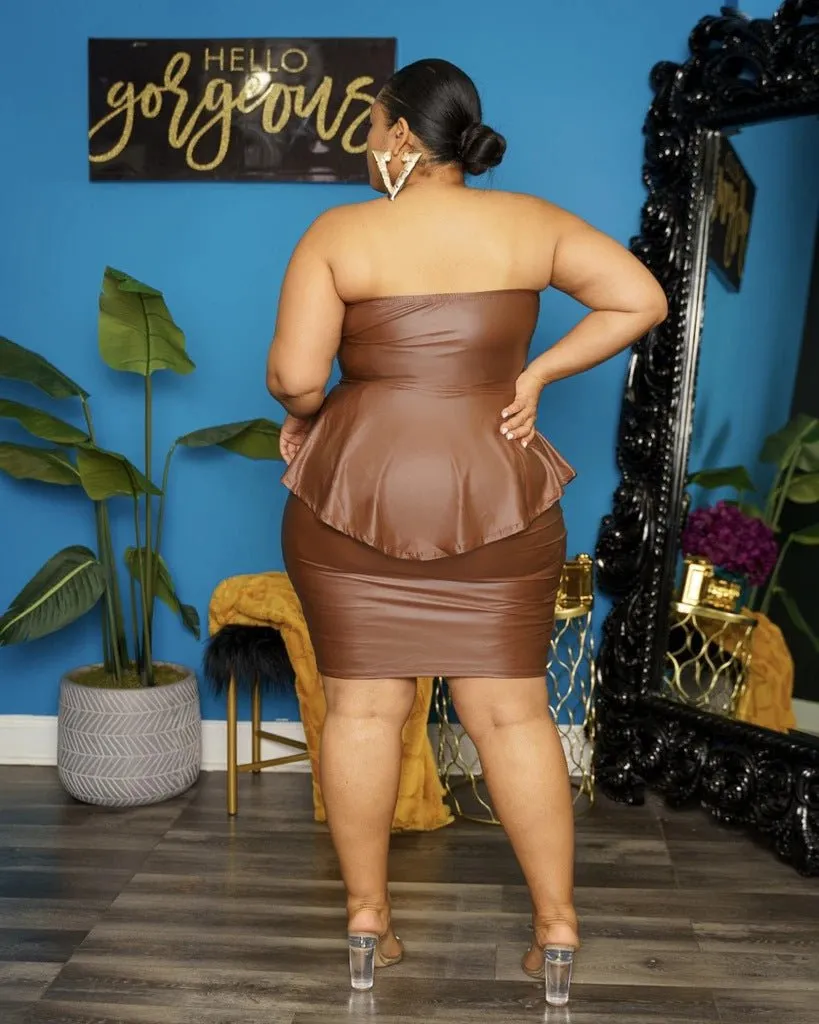 Strapless PU Leather Skirts Sets Plus Size