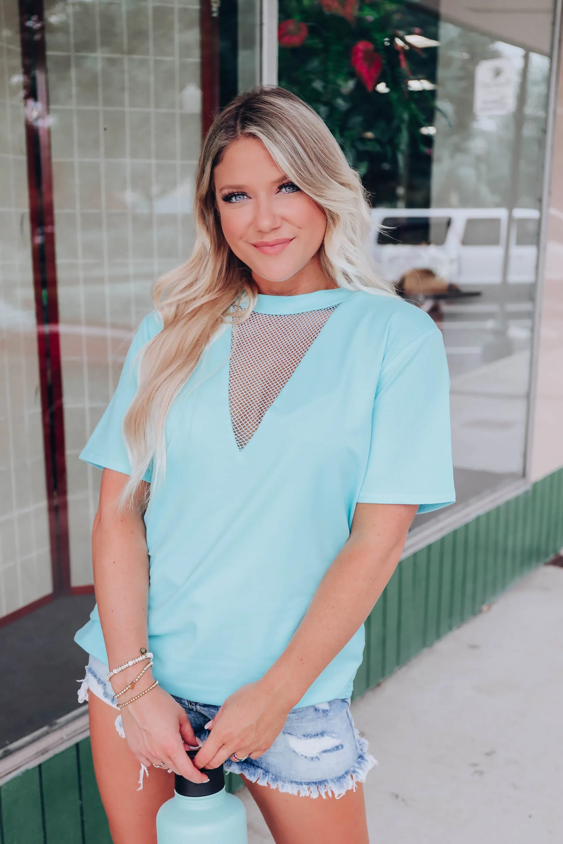 Summer Blast Mesh Top - Aqua