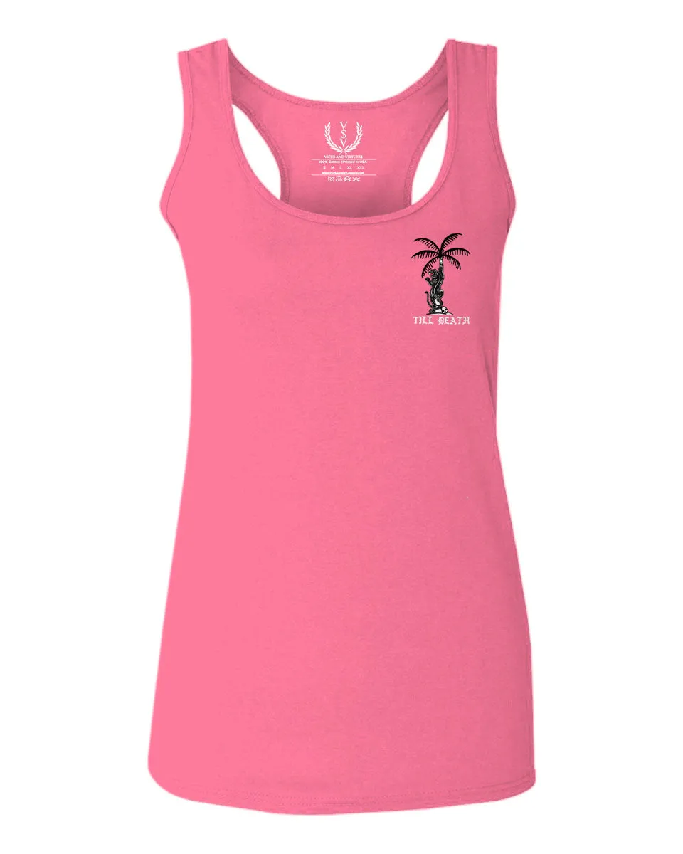 Summer Cool Graphic Palm Puma Tattoo Good Vibe Till Death Obei Society  women's Tank Top sleeveless Racerback