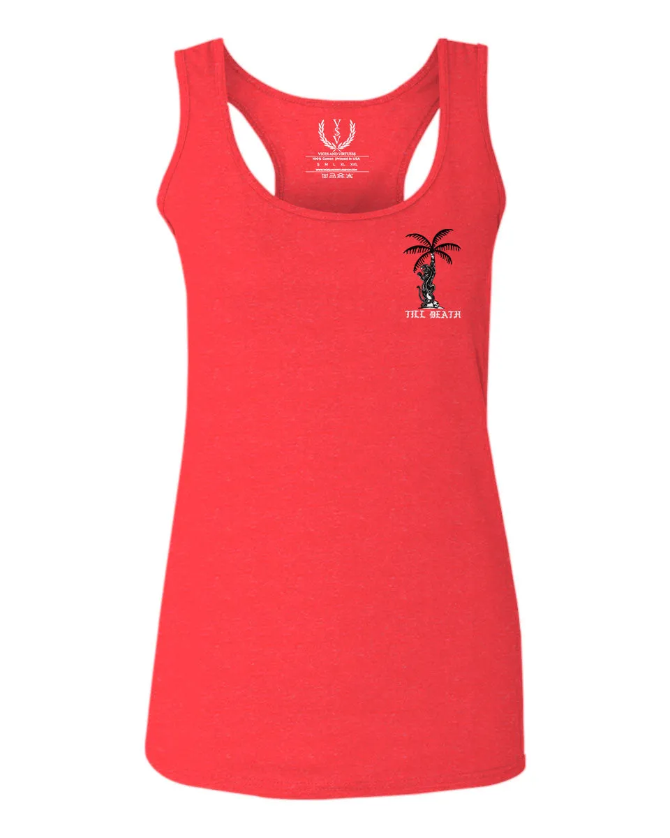 Summer Cool Graphic Palm Puma Tattoo Good Vibe Till Death Obei Society  women's Tank Top sleeveless Racerback