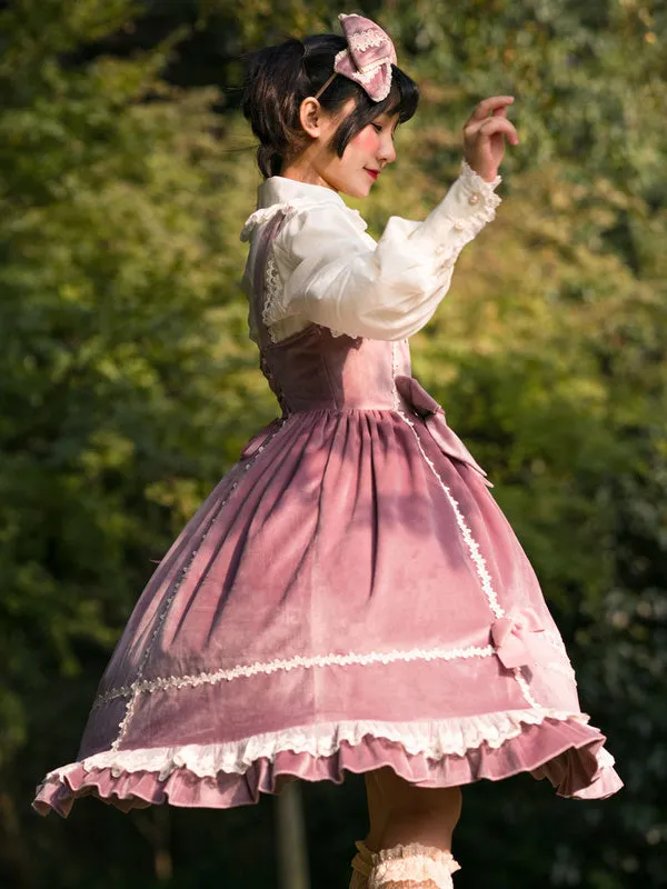 Sweet Lolita JSK Dress Fairytale Infanta Sleeveless Lace Burgundy Lolita Jumper Skirts