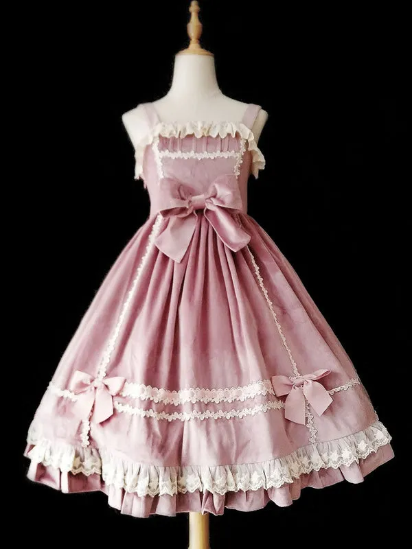 Sweet Lolita JSK Dress Fairytale Infanta Sleeveless Lace Burgundy Lolita Jumper Skirts