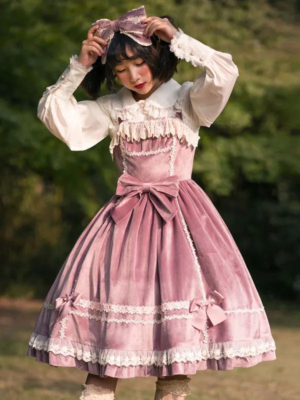 Sweet Lolita JSK Dress Fairytale Infanta Sleeveless Lace Burgundy Lolita Jumper Skirts