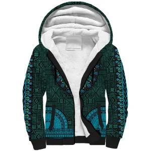 Teal Dashiki and Tapa Pattern Sherpa Hoodie Africa-Polynesia Together Culture LT9