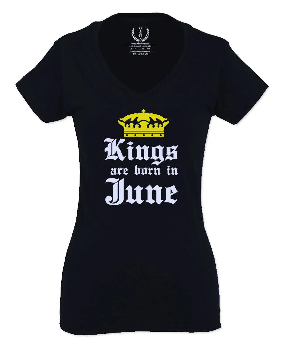 The Best Birthday Gift Kings are Born in June For Women V neck fitted T Shirt