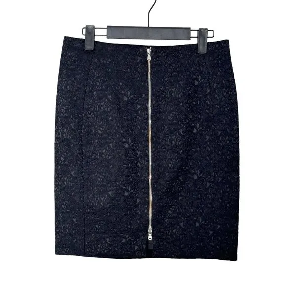 The Kooples Black Floral Lace Front Zip Pencil Skirt Size M