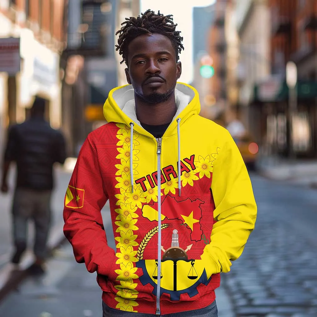 Tigray Ethiopia Zip Hoodie Tigray Seal With Flag Map - African Pattern LT15