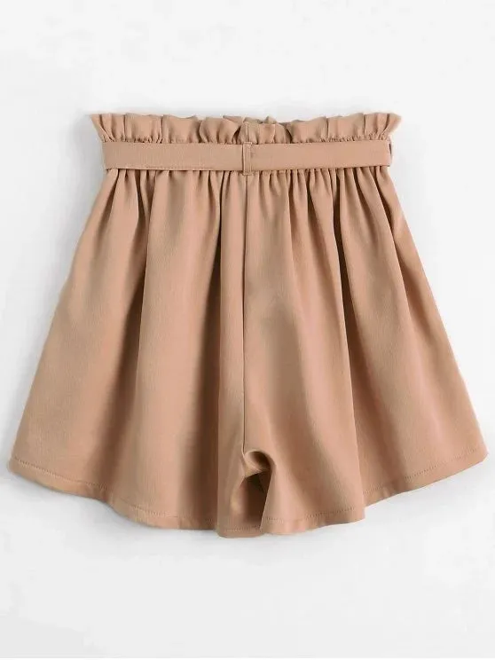 Trendy Smocked Belted High Waisted Shorts