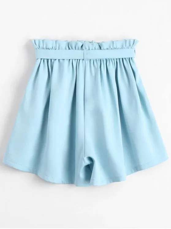 Trendy Smocked Belted High Waisted Shorts