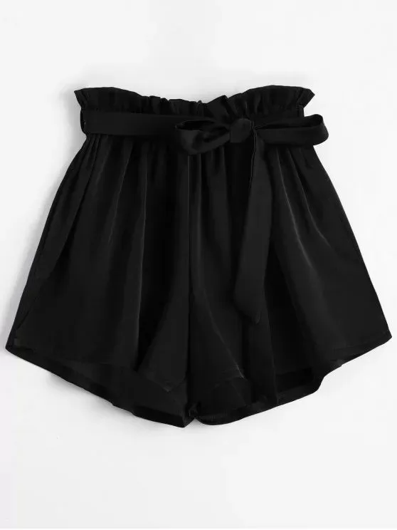 Trendy Smocked Belted High Waisted Shorts