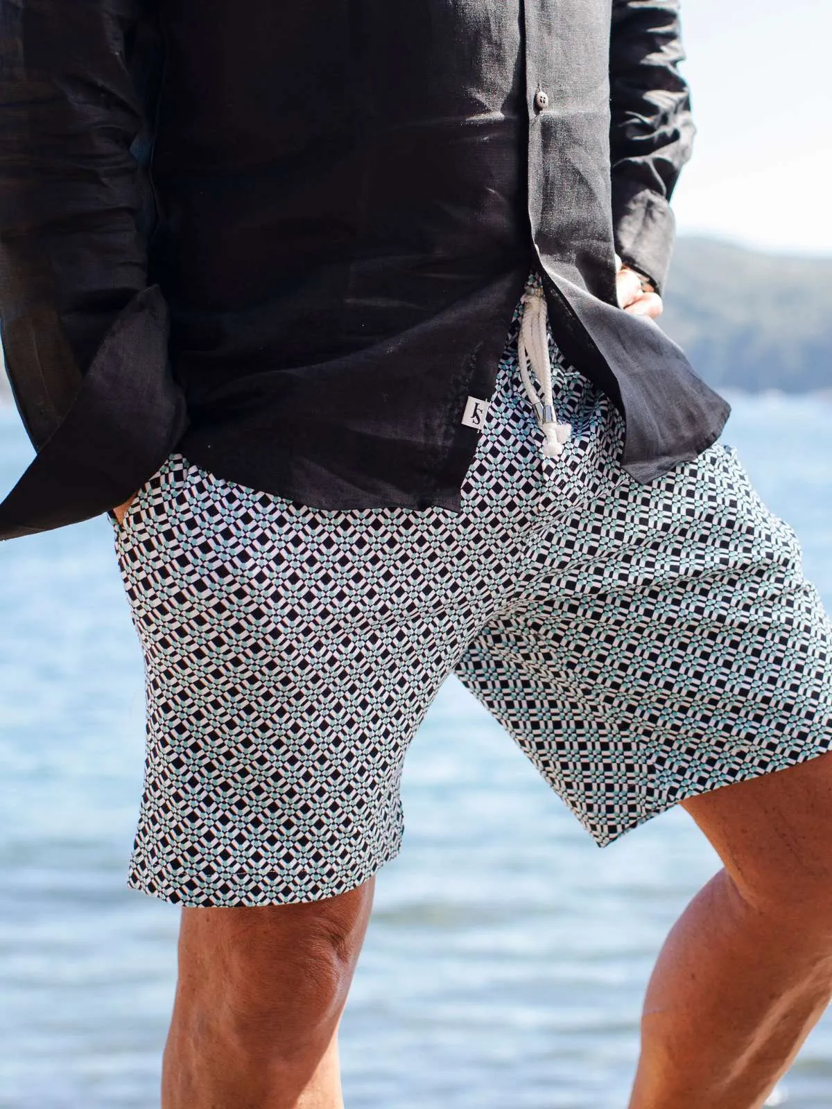 Trouble Geometric Knitted Short - Black/Turquoise