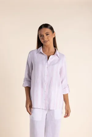 Two-T's - Linen Stripe Shirt - Pink Rose/White