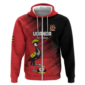 Uganda Football Custom Zip Hoodie African Pattern Mix Grunge Style - Red Color LT15