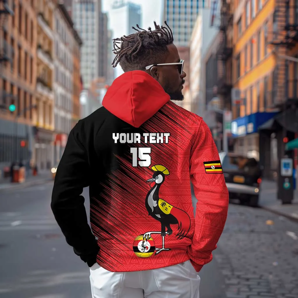 Uganda Football Custom Zip Hoodie African Pattern Mix Grunge Style - Red Color LT15