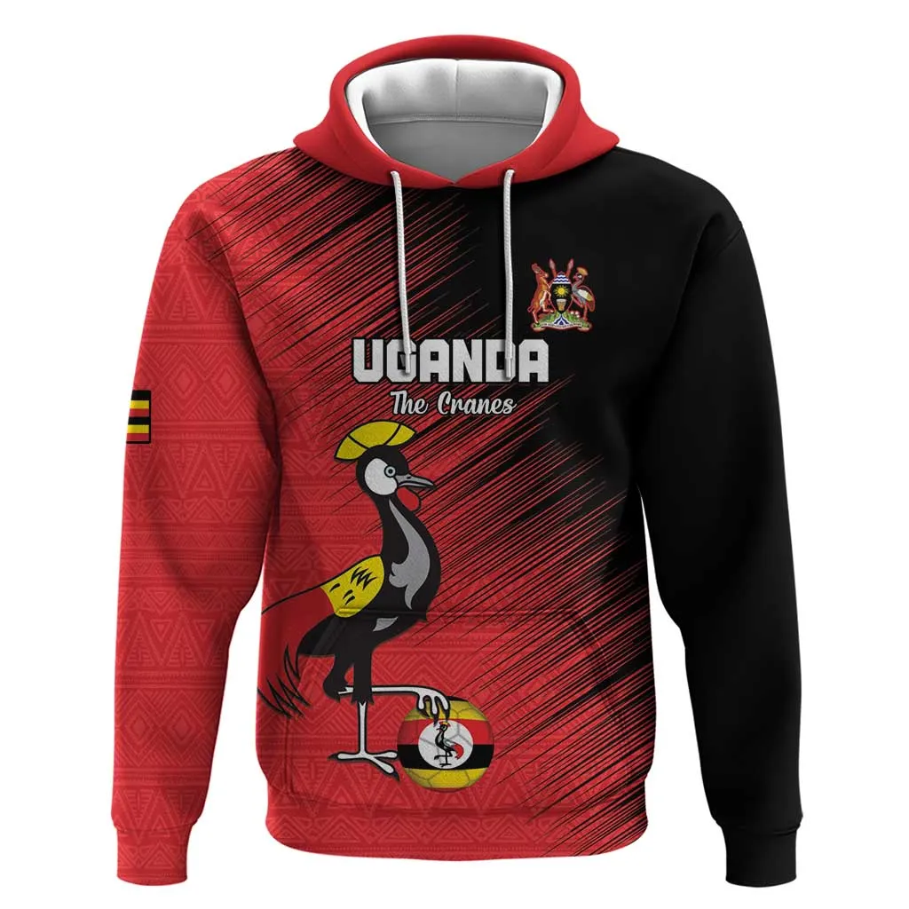 Uganda Football Custom Zip Hoodie African Pattern Mix Grunge Style - Red Color LT15