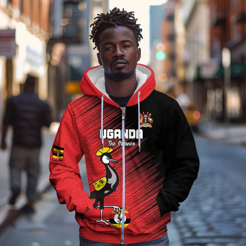 Uganda Football Custom Zip Hoodie African Pattern Mix Grunge Style - Red Color LT15