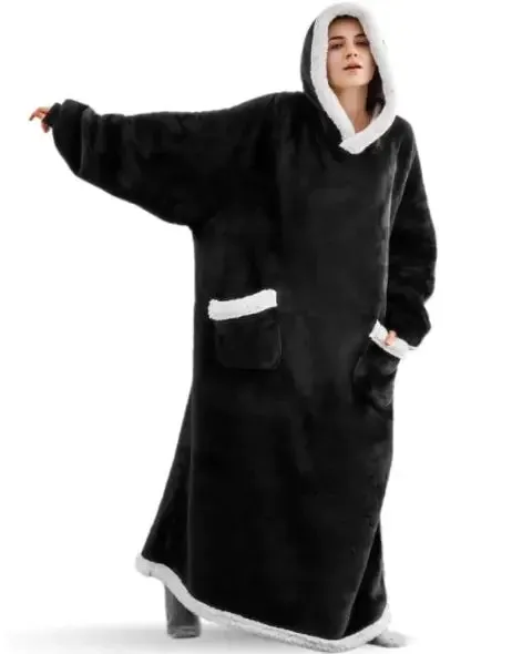 Ultra-soft Flannel Full Length Hooded Blanket Sweater