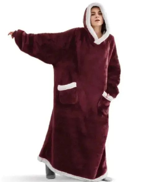 Ultra-soft Flannel Full Length Hooded Blanket Sweater
